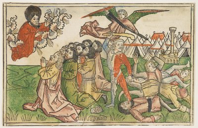 Povo de Israel punido por adorar falsos deuses por volta de 1478, da Bíblia de Koberger, Nuremberg, 1483 (xilogravura colorida à mão) de German School