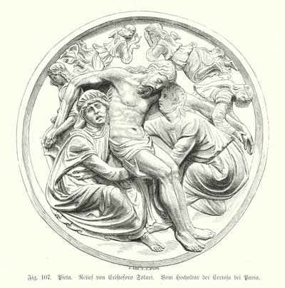 Pieta, relevo de Cristoforo Solari do Altar Alto da Certosa di Pavia, Itália (gravura) de German School