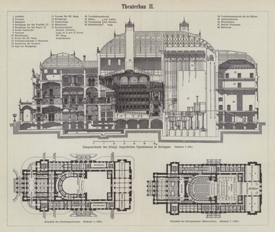 Plano da Casa Real da Ópera Húngara, Budapeste (gravura) de German School