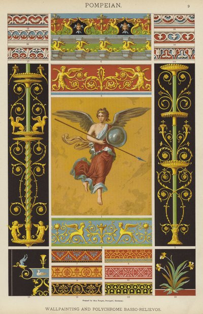 Pompeiano, Pintura de parede e Basso-Relievos policromos (cor litho) de German School