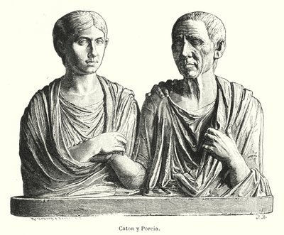 Porcia e Cato, Lápide Romana Antiga (Litho) de German School