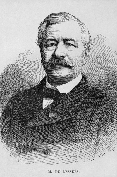 Retrato de Ferdinand Marie de Lesseps (1805-94), de LEgypte de Georg Moritz Ebers (1837-98), 1881 (gravura de bw) de German School