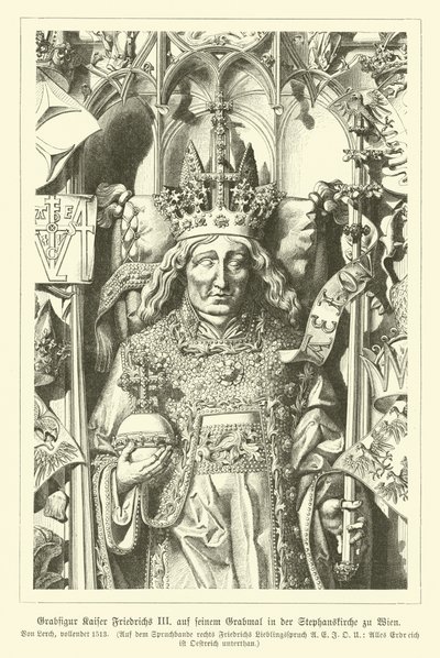 Retrato do Santo Imperador Romano Frederico III, da sua tumba na Catedral de Santo Estêvão, Viena (gravura) de German School