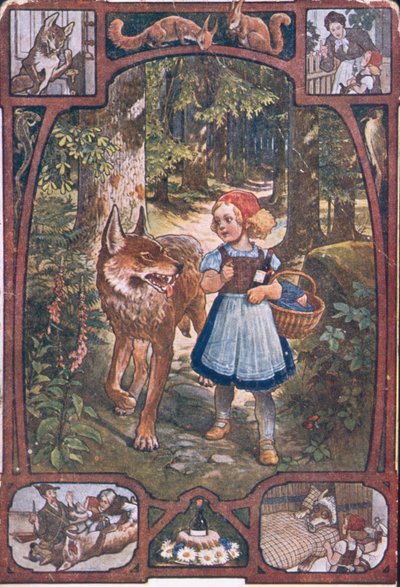 Postal retratando cenas de Chapeuzinho Vermelho, c.1910 de German School