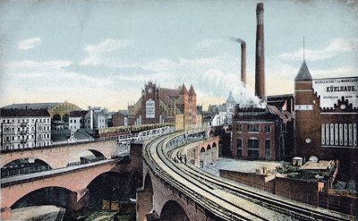 Postal representando o Metro Overground em Berlim, antes de 1910 de German School