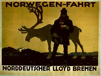 Cartaz publicitário "Viagem à Noruega" (litografia a cores) de German School