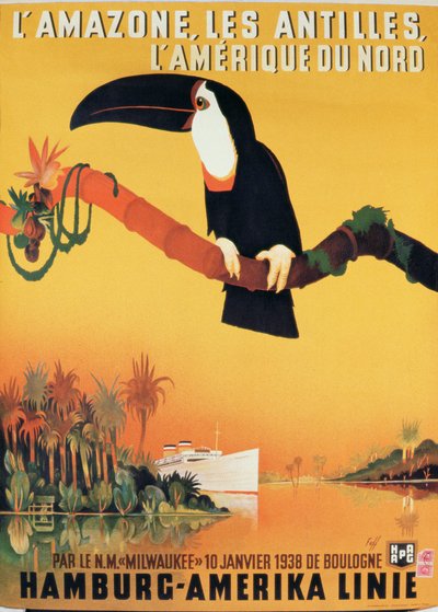 Cartaz publicitário da linha Hamburg-America de German School
