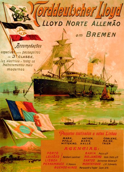 Cartaz publicitário da linha norte-alemã Lloyd, 1898 de German School
