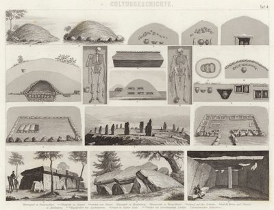 Câmaras funerárias pré-históricas. Ilustração para Bilder-Atlas (gravura) de German School