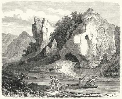 Homens pré-históricos pescando com redes (gravura) de German School