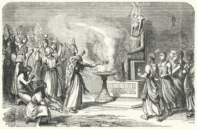 Sacerdotes fazendo um sacrifício no Antigo Egito (gravura) de German School