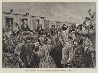 Partida do Príncipe Bismarck de Berlim, na estação ferroviária de Stettin (gravura) de German School