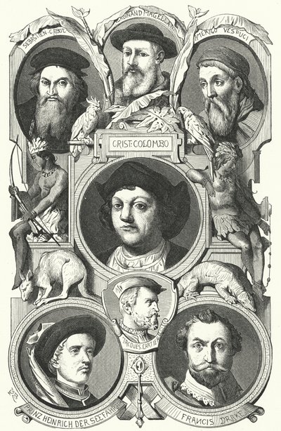 Figuras proeminentes da Era dos Descobrimentos (gravura) de German School