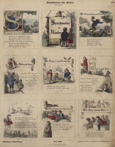 Provérbios para crianças (gravura colorida) de German School