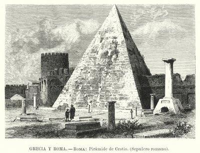 Pirâmide de Cestius, túmulo de Gaio Cestius, Roma (litho) de German School