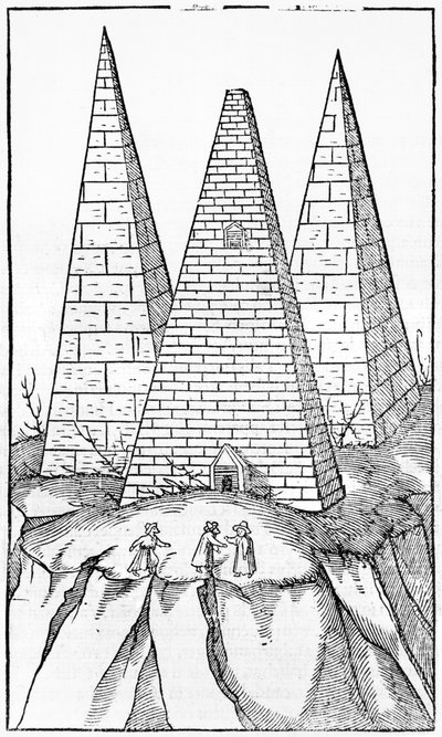 Pirâmides do Egito, ilustração de Cosmographie Universelle por Sebastien Munster (1488-1552) Basel, publicado em 1554 de German School