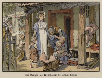 Rainha Santa Luísa da Prússia, benfeitora para os pobres (cor litho) de German School