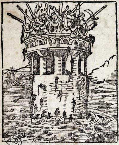 Ratos atacando uma torre - Gravura alemã do século XVI de German School