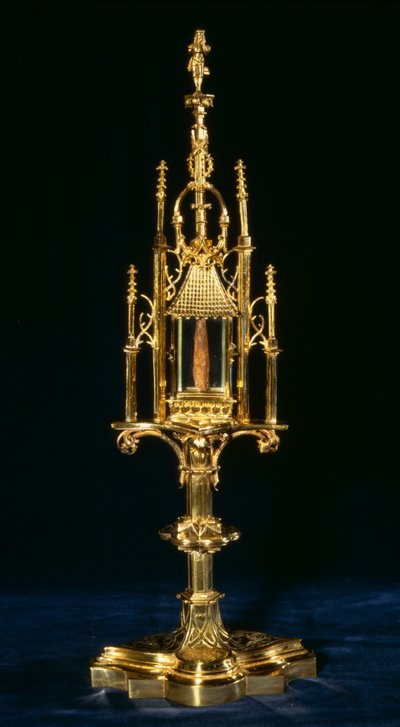 Monstrance relicário com pedaço de cruz, Augsburg, c.1490 (ouro e madeira) de German School