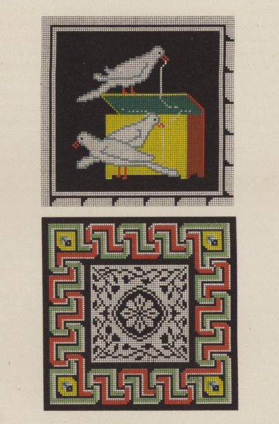 Reprodução de um mosaico de Pompeia como peça de bordado (chromolitho) de German School
