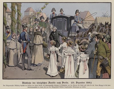 Regresso da Família Real Prussiana a Berlim, 23 de Dezembro de 1809 (cor litho) de German School