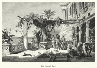 Imperador Romano Tibério na ilha de Capri (gravura) de German School