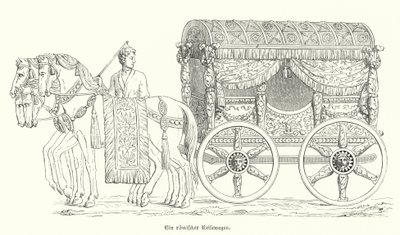 Carruagem romana puxada por cavalo (gravura) de German School