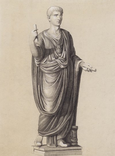 Homem romano envergando a toga praetexta (litografia) de German School