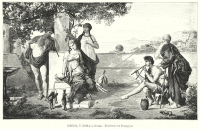 Marionetistas romanos em Pompeia (litho) de German School