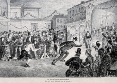 Corrida de roleta de skate em Berlim em 1878. de German School