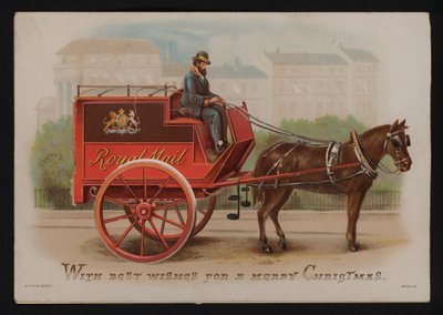 Royal Mail van, postal de Natal, final do século XIX ou início do século XX (chromolitho) de German School