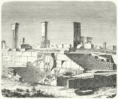 Ruínas do Palácio de Xerxes em Persepolis (gravura) de German School