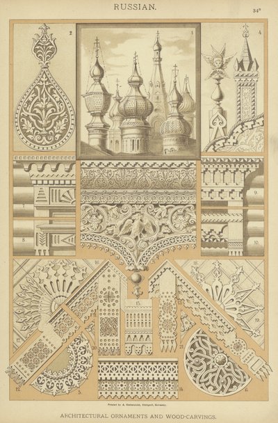 Russo, Ornamentos Arquitetônicos e Carpinturas de Madeira (cor litho) de German School