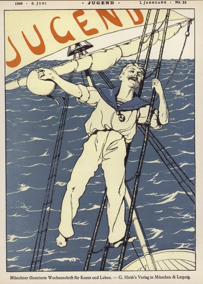 Marinheiro no cordame de um navio de German School