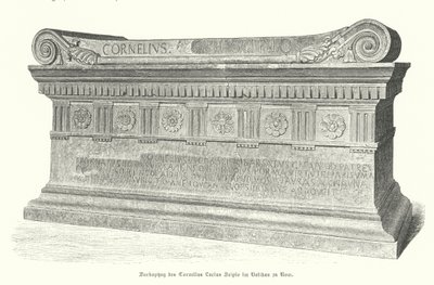 Sarcófago do soldado romano e cônsul Lucius Cornelius Scipio Barbatus no Vaticano, Roma (gravura) de German School