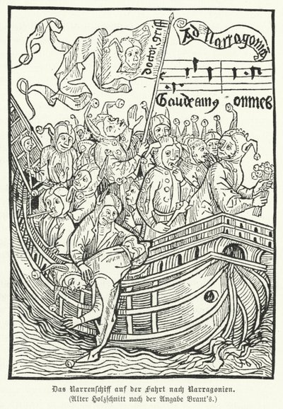 Cena da alegoria satírica de Sebastian Brant Navio dos Tolos (gravura) de German School