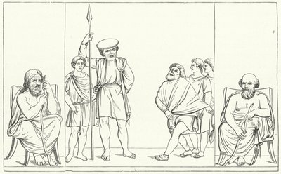 Cena de uma peça do dramaturgo romano Plautus (gravura) de German School