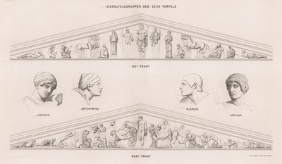 Esculturas dos pedimentos do Templo de Zeus, Olympia, Grécia (gravura) de German School