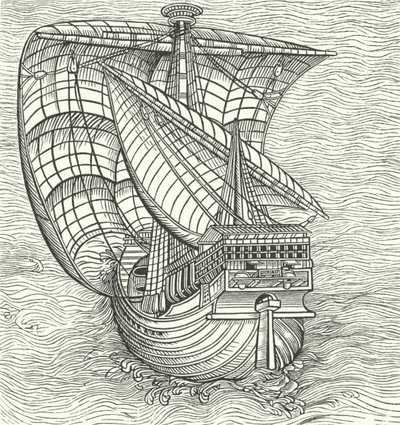Navio de mar que navega com o vento (gravura) de German School
