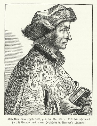 Sebastian Brant, humanista e satirista da Renascença alemã (gravura) de German School