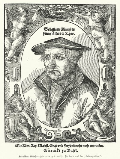 Sebastian Muenster, cartógrafo alemão, cosmógrafo e autor de Cosmographia, a mais antiga obra que descreve o mundo em alemão (gravura) de German School