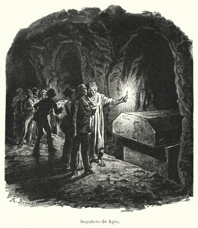 Serapeum de Saqqara, túmulo de touros sagrados Apis adorados no Antigo Egipto (litho) de German School