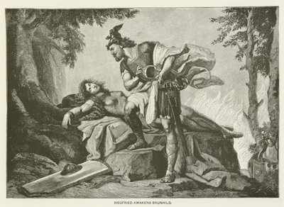 Siegfried desperta Brunhild (gravura) de German School