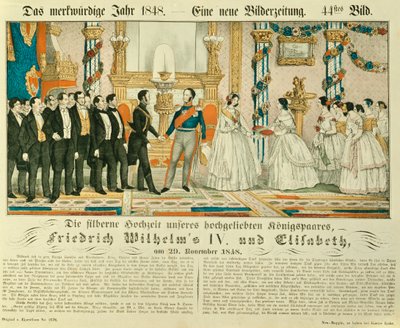 Aniversário de casamento de prata de Frederico Guilherme IV da Prússia e sua esposa Elizabeth Ludovika da Baviera, 1848 (cor lito) de German School