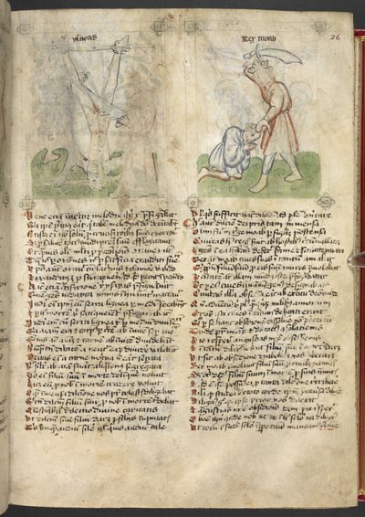 Sloane 361, f.26 O martírio de Isaías; Rei Moab sacrifica seu filho, de 