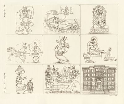 Algumas descrições da mitologia indiana (gravura colorida) de German School
