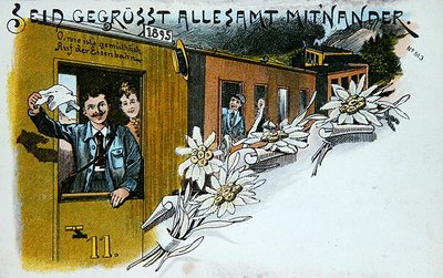 Cartão postal de saudação de lembrança, c.1900 (lito a cores) de German School