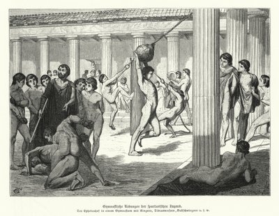 Jovens espartanos fazendo exercícios de ginástica, Grécia Antiga (gravação) de German School