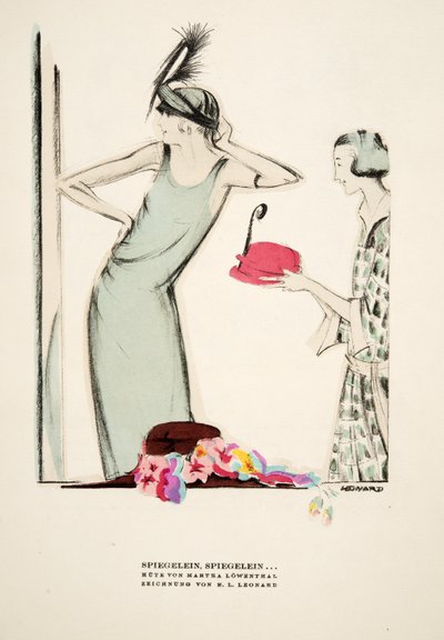 Spiegelein, Spiegelein ..., chapéus de Martha Lowenthal, de Styl, pub.1922 (impressão em pochoir) de German School