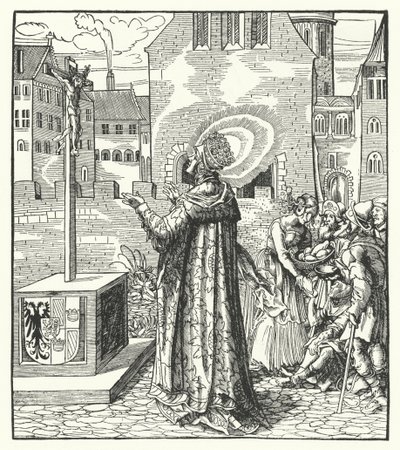 Santa Adelaide da Itália, segunda esposa do Santo Imperador Romano Otto, o Grande (gravura) de German School